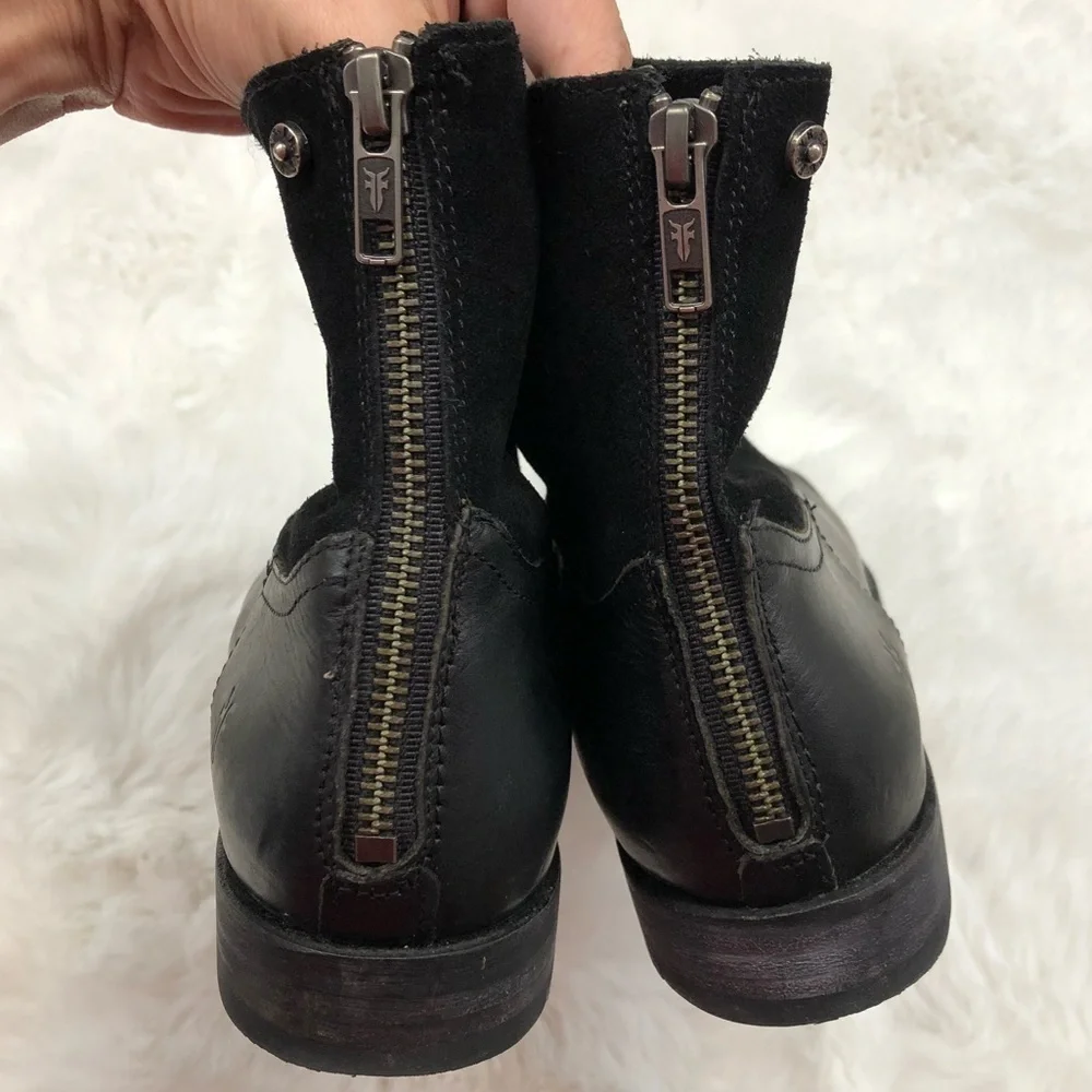 Black Frye Leather Zip Booties